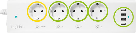 LogiLink LogiSmart 4-way socket outlet Smart Power Strip 4 Positions with 4 USB-A and Switch