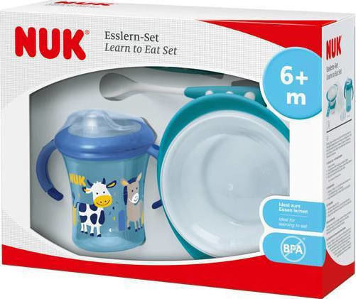 Nuk Feeding Set Cow made of Plastic with Non-Slip Base Blue Cow 3pcs for 6+ months