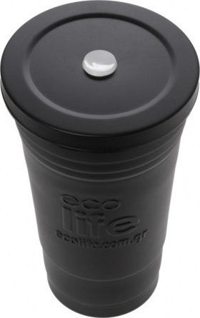Ecolife Cup Recyclable Glass Thermos Stainless Steel BPA Free 480ml Black with Straw