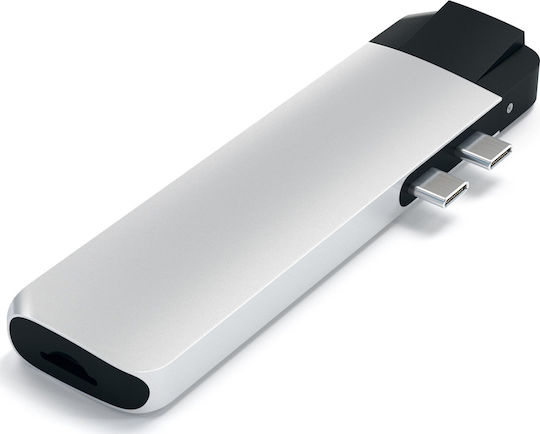 Satechi Двоен USB-C Докинг станция с HDMI 4K PD Ethernet Сребрист (ST-TCPHES)