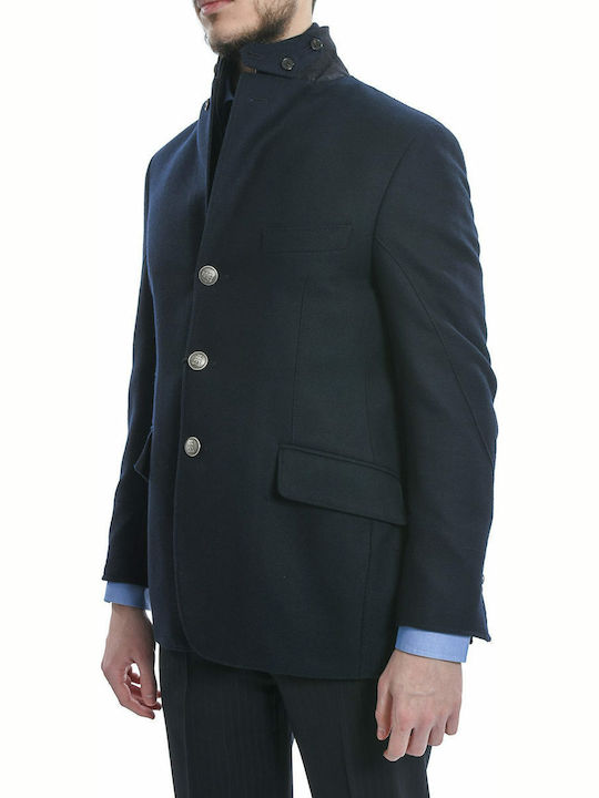 CORNELIANI BICUSPID JACKET FINE RIBBED DETACHABLE FLAP BLUE