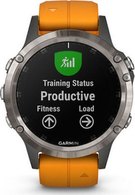Garmin Fenix 5 Plus Stainless Steel 47mm Αδιάβροχο Smartwatch με Παλμογράφο (Titanium Orange)