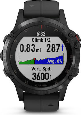 Garmin Fenix 5 Plus Stainless Steel 47mm Αδιάβροχο Smartwatch με Παλμογράφο (Μαύρο)