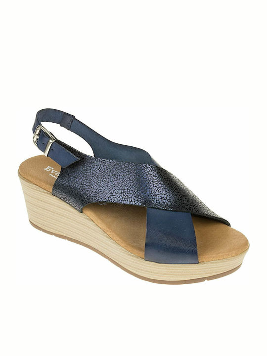 Eva Frutos 8514 Women's Leather Platform Shoes Navy Blue