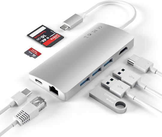 Satechi USB-C Docking Station με HDMI 4K PD Ethernet Ασημί (ST-TCMA2S)
