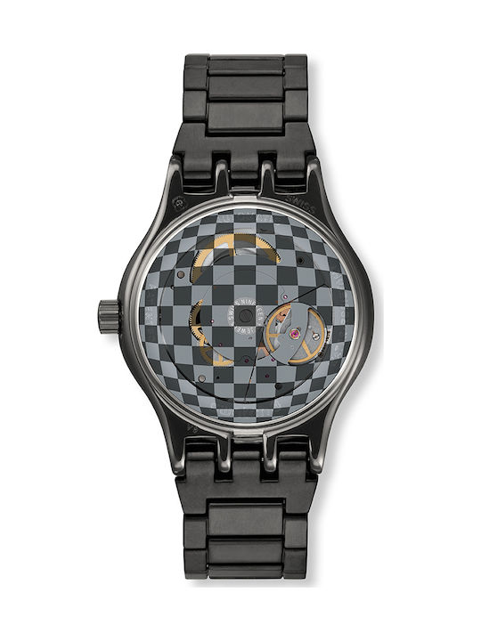 Swatch Sistem Dark Ceas Automat cu Negru Brățară metalică