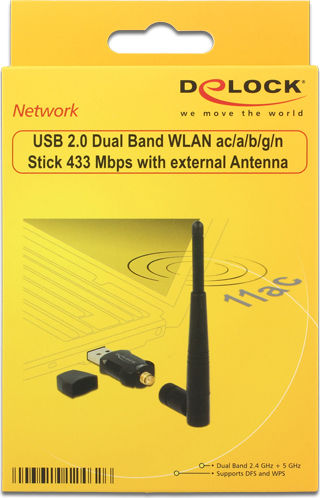 DeLock 12462 Αντάπτορας Δικτύου USB με Ασύρματη Σύνδεση Wi-Fi 433Mbps και Αποσπώμενη Κεραία