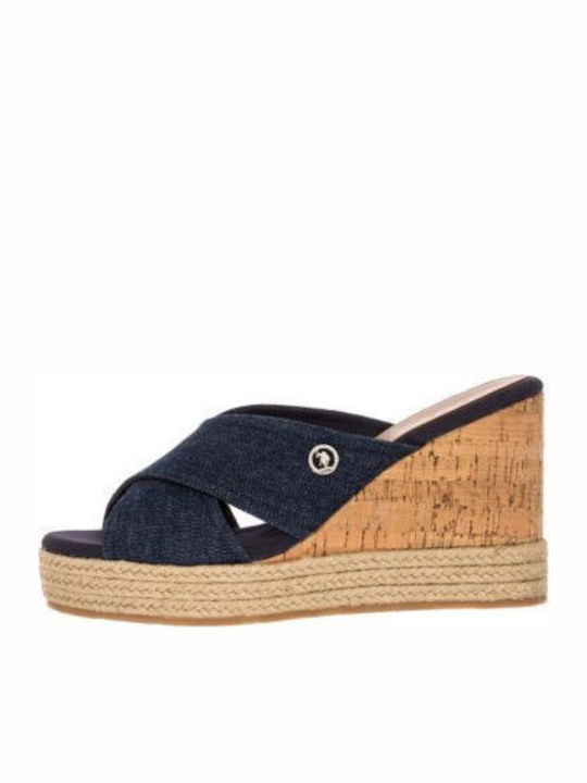 Tierra Women's Fabric Platform Wedge Sandals Navy Blue