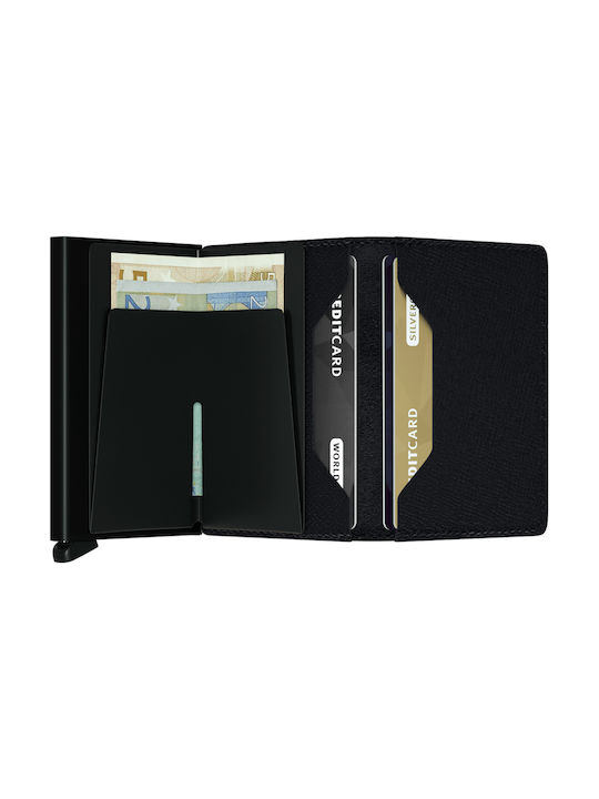 Secrid Slimwallet Crisple Δερμάτινο Ανδρικό Πορτοφόλι Καρτών με RFID και Μηχανισμό Slide Μαύρο