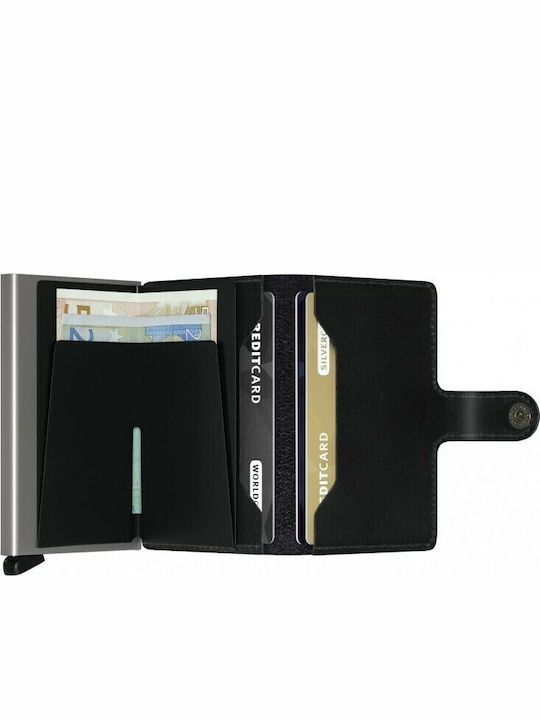 Miniwallet Original Δερμάτινο Ανδρικό Πορτοφόλι Καρτών με RFID και Μηχανισμό Slide Μαύρο