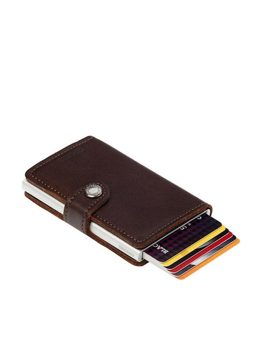 Miniwallet Original Δερμάτινο Ανδρικό Πορτοφόλι Καρτών με RFID και Μηχανισμό Slide Καφέ