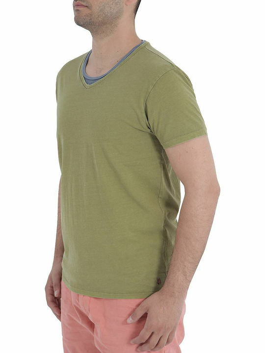 Scotch & Soda Two In One Herren T-Shirt Kurzarm mit V-Ausschnitt Khaki