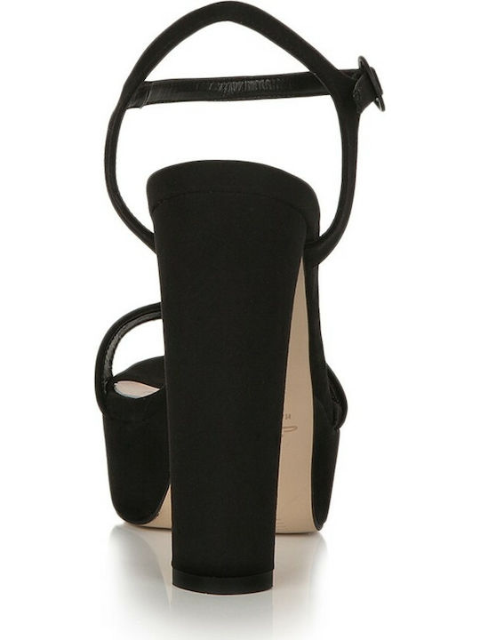 Sante Suede Women's Sandals with Chunky High Heel In Black Colour