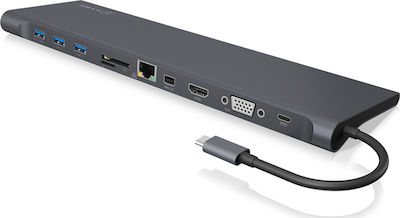 Icy Box USB-C Docking Station με HDMI/DisplayPort 4K PD Ethernet και σύνδεση 2 Οθονών Μαύρο (IB-DK2102-C)