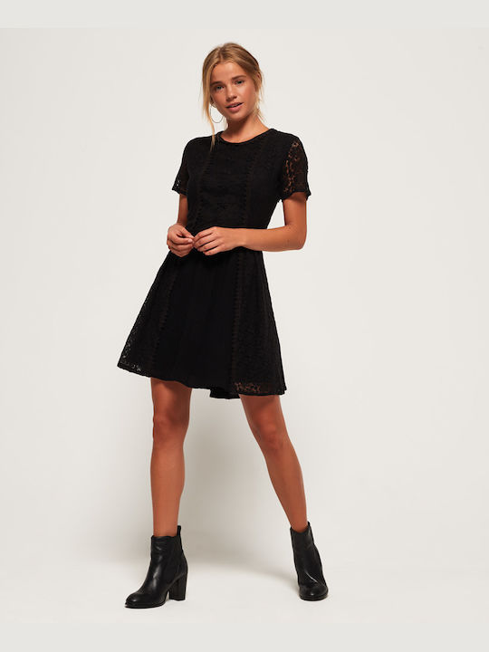 Superdry Ella Mini Evening Dress with Lace Black