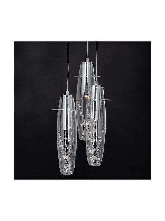 Aca Pendant Light Silver with Crystals 30x100cm