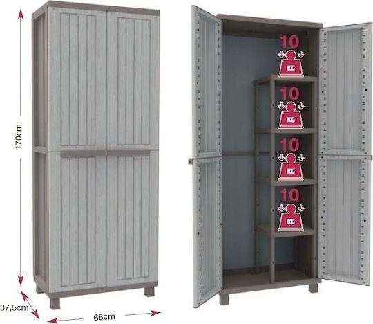 Double Door Wardrobe JWood 368 Plastic with Divider & 4 Shelves 68x37.5x170cm