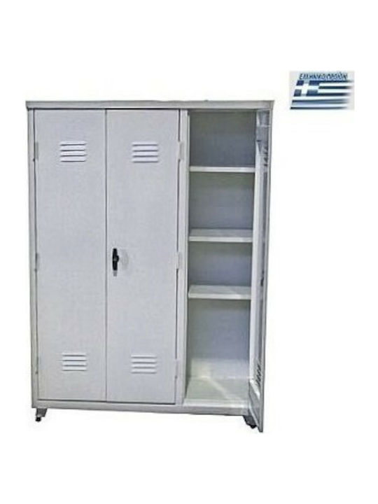 Dreiblättriger Außenschrank 712G Metallisch Galvanisiert mit Verriegelungsfunktion mit Trennwand & 6 Regale 120x45x175cm