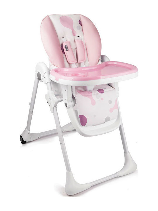 Kinderkraft Yummy Foldable Highchair with Metal Frame & Leatherette Seat Pink