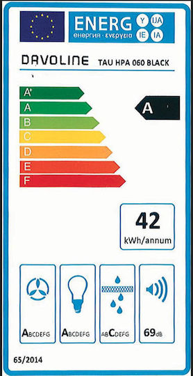 Davoline TAU HPA Chimney Vent Hood 90cm Black