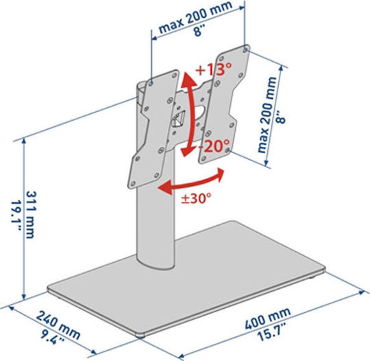 Meliconi Stand 100-200 Επιτραπέζια Βάση Τηλεόρασης έως 40" και 20kg