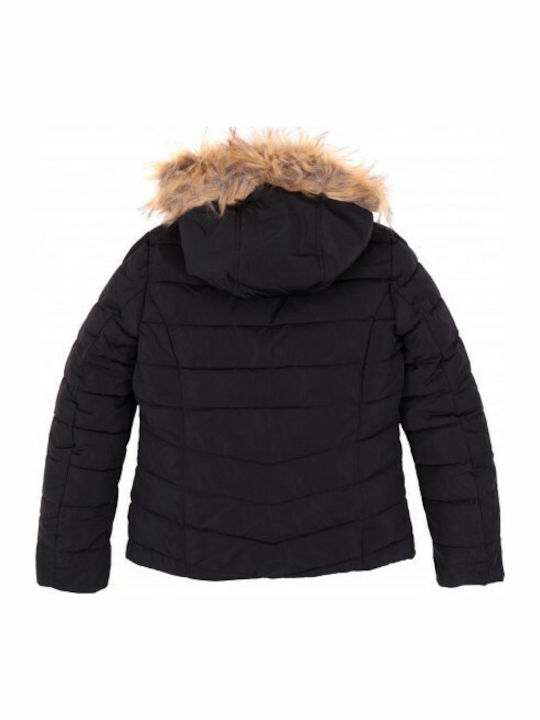 Only Women's Short Puffer Jacket for Winter with Hood Black