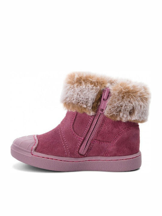 Leather Kids Boots with Zipper Pink