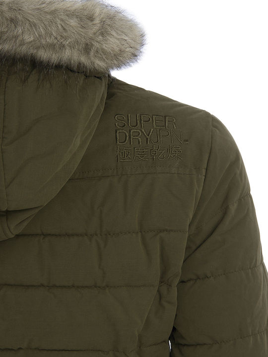 Toggle Women's Long Puffer Jacket for Winter with Hood Khaki