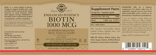 Solgar Enchanced Potency Biotin Vitamin für die Haare, die Haut & die Nägel 1000mcg 50 veg. Kappen