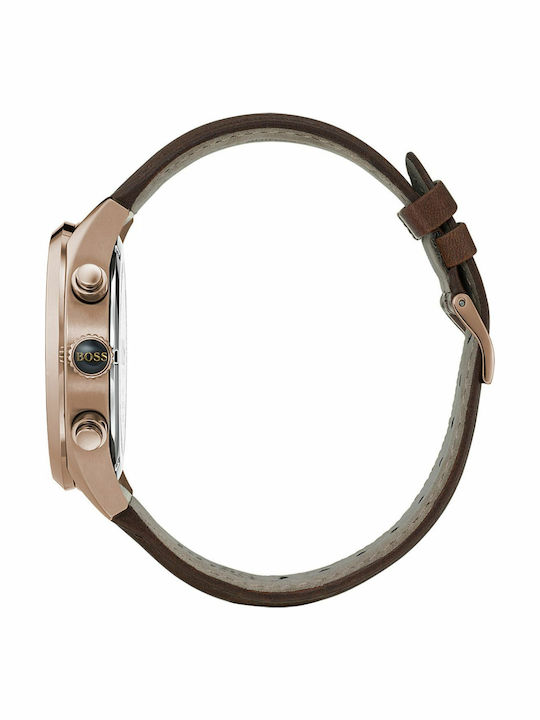 Boss Grand Prix Men's Watch 44mm Chronograph Battery with Brown Leather Strap
