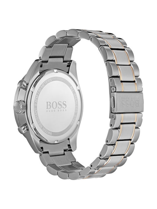 Boss Trophy Ανδρικό Ρολόι 44mm Χρονογράφος Μπαταρίας με Ασημί Μεταλλικό Μπρασελέ