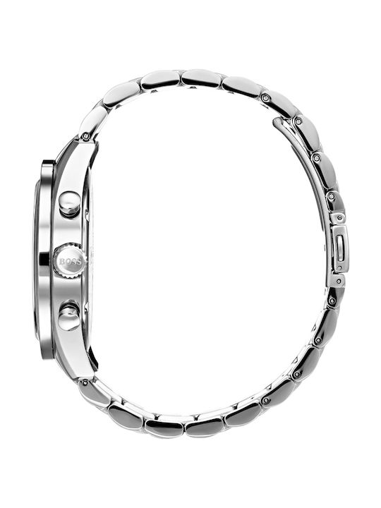 Boss Trophy Ανδρικό Ρολόι 44mm Χρονογράφος Μπαταρίας με Ασημί Μεταλλικό Μπρασελέ