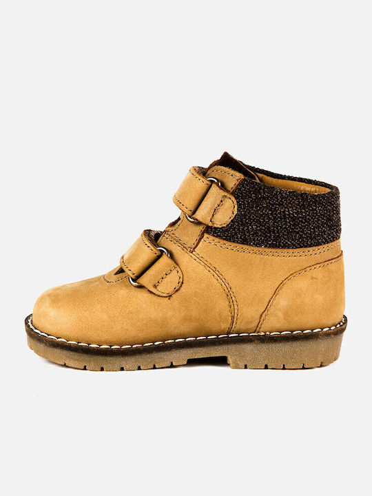 Lederne Kinderstiefeletten mit Klettverschluss Tabac Braun