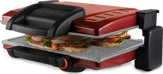 Izzy Family Grill Ceramic Τοστιέρα Γκριλιέρα με Αποσπώμενες Κεραμικές Πλάκες 2100W Κόκκινη