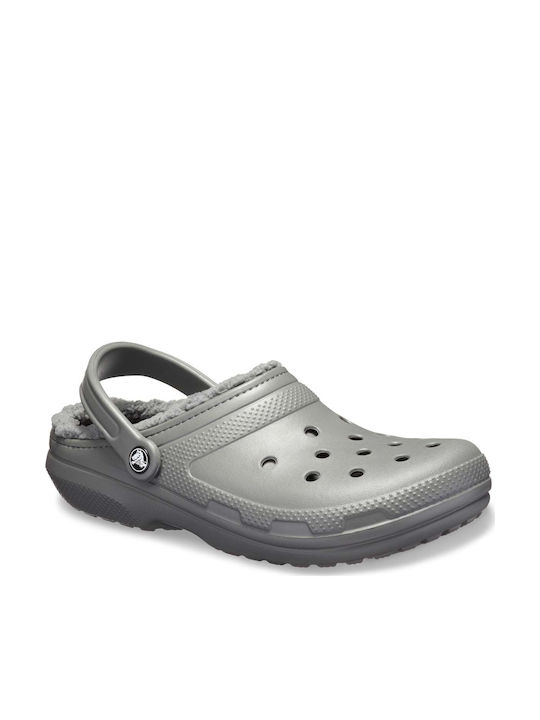 Crocs Classic Fuzz Lined Ανατομικά Σαμπό με Γούνα Γκρι 203591-0EX