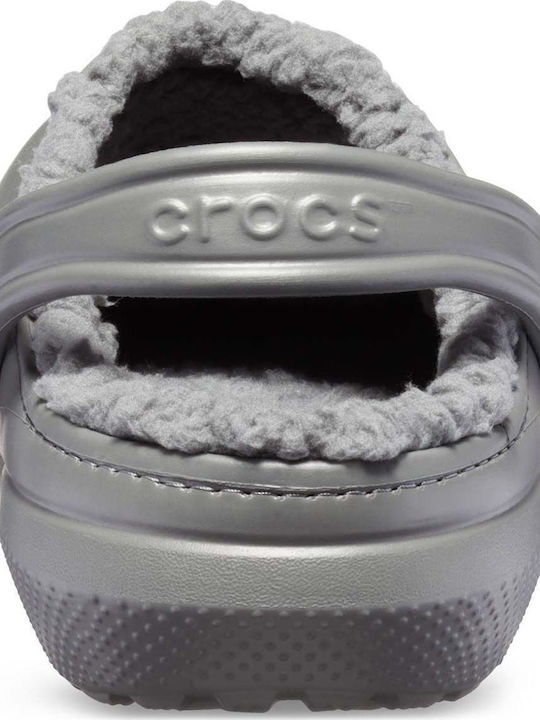 Crocs Classic Fuzz Lined Ανατομικά Σαμπό με Γούνα Γκρι 203591-0EX