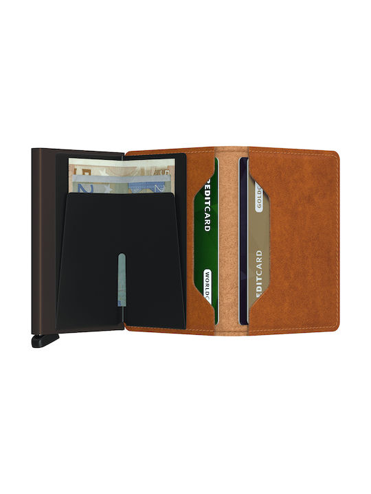 Slimwallet Original Кожено Мъжки Портфейл Карти с RFID и Механизъм Slide Тютюнев