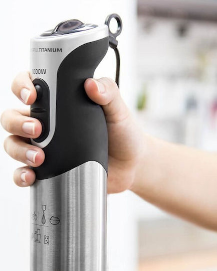 Cecotec Powerful Titanium 1000 04061 Blender de mână cu tijă din oțel inoxidabil 1000W Argint