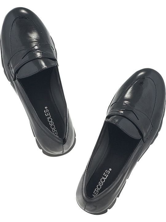 Lackleder Damen Loafers in Schwarz Farbe