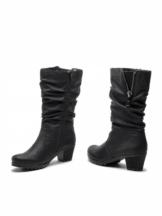 Rieker Anatomic Leather Women's Boots with Zipper & Fur Black