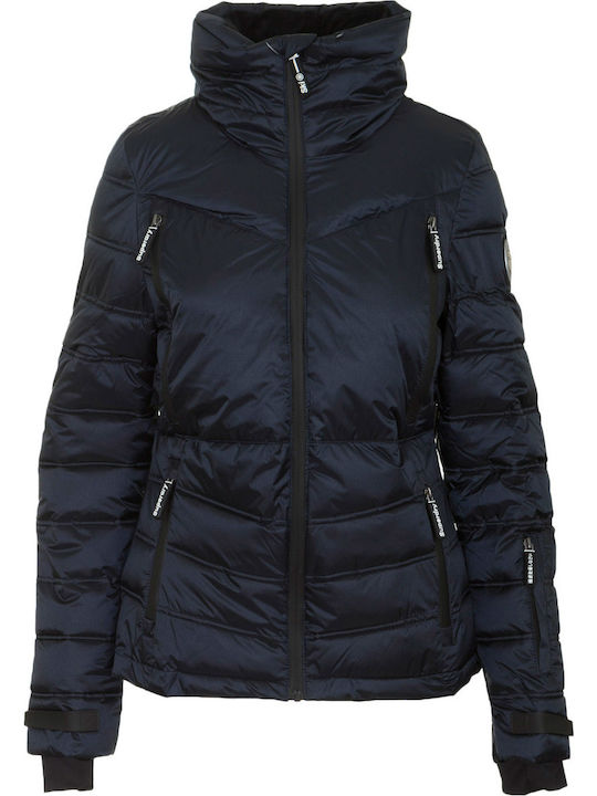 Superdry Snow Slim Chevron Funnel Women's Short Puffer Jacket for Winter with Detachable Hood Navy Blue GS1003GR-TZ6