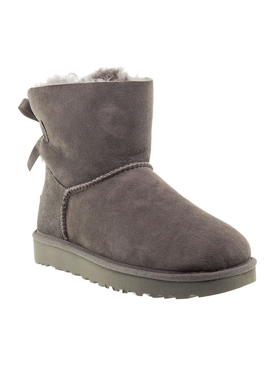 Mini Bailey Bow II Suede Women's Ankle Boots with Fur Gray