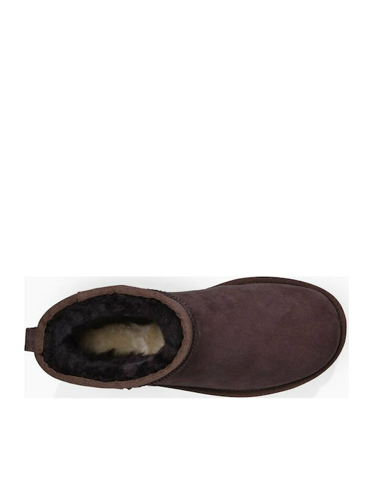 Classic Mini II Suede Women's Ankle Boots with Fur Chocolate