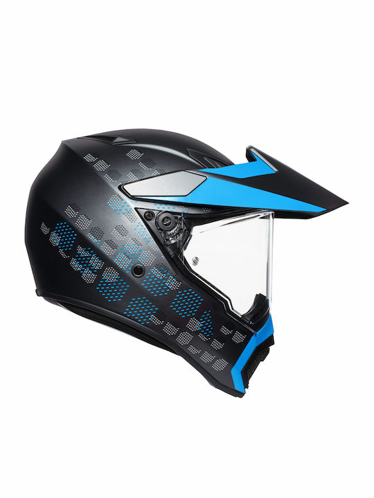 AGV AX-9 Dual On-Off Helmet with Pinlock DOT / ECE 22.05 1540gr Antartica Matt Black / Cyan KR3797