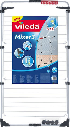 Vileda Mixer 3 Uscător de Rufe Pliabil de Pardoseală Metalic cu Roți cu Lungimea Suportului de Uscare a Hainelor 30m