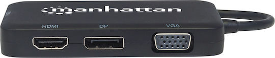 Manhattan USB-C Docking Station με HDMI/DisplayPort 4K Μαύρο (152600)