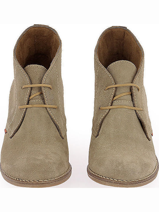 Suede Women's Ankle Boots with Medium Heel Beige