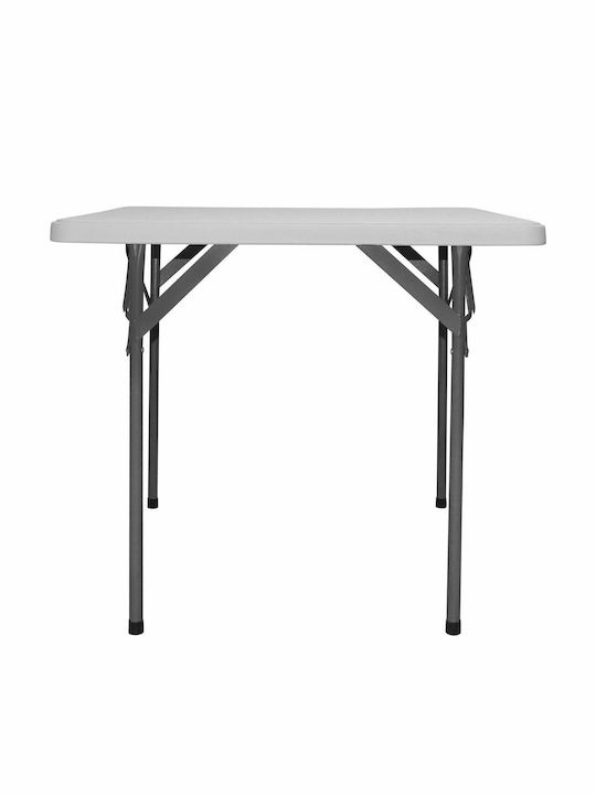 Outdoor Dinner Foldable Table with Plastic Surface and Metal Frame White 80x80x74cm