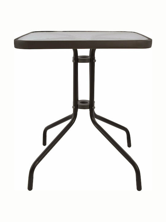Figo Outdoor Dinner Free Standing Table with Glass Surface and Metal Frame Brown 60x60x72cm