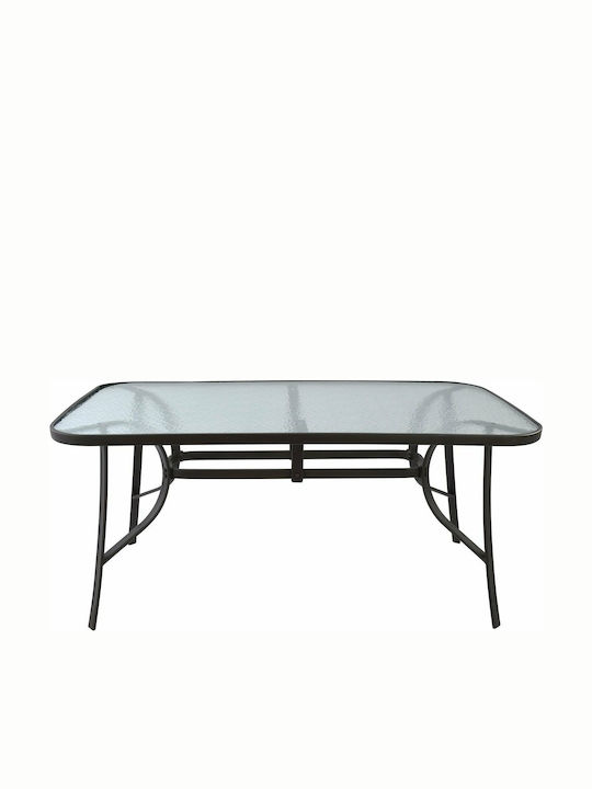 Bruno Outdoor Dinner Free Standing Table with Glass Surface and Metal Frame Brown 160x90x72cm